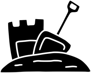 sand illustration beach silhouette summer logo castle icon holiday outline travel vacation play sandcastle shovel tourism sea bucket build shape fun leisure childhood for vector graphic background