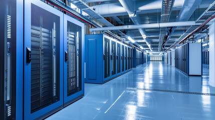 Naklejka premium Data center technology units are an essential tool for industries in the digital age. State-of-the-art hardware and software solutions, these units ensure reliable data operation and storage