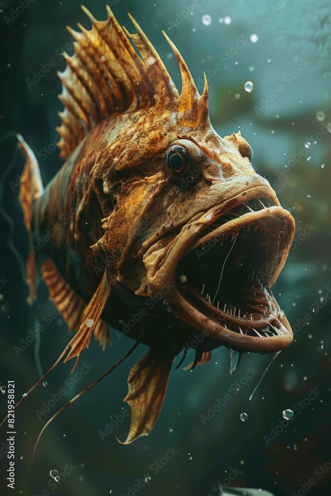 Aufkleber close up of a fish with its mouth open, suitable for various aquatic themes