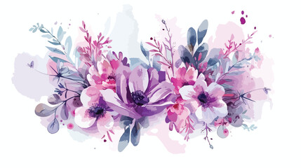 Bright Pink Purple Pink White Watercolor Floral Arran