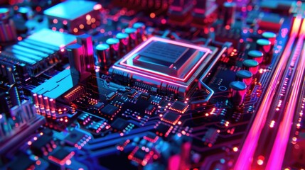 Obraz premium Detailed close up of a computer motherboard. Suitable for technology and electronics concepts