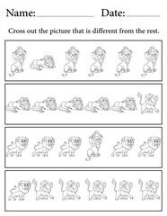 Lion Puzzle. Printable Activity Page for Kids. Educational Resources for School for Kids. Kids Activity Worksheet. Find the Different Object