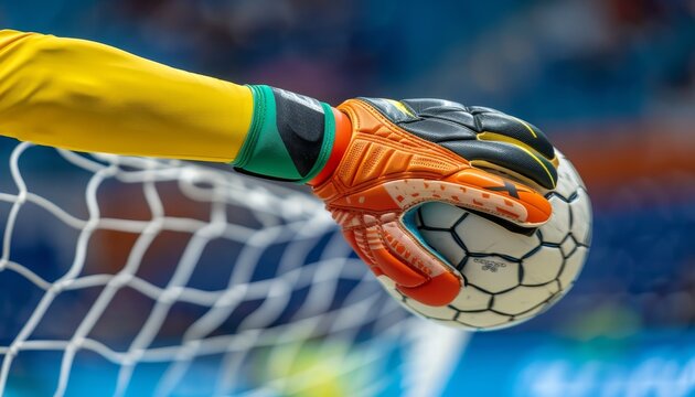 Intense goalkeeper focus  waiting for penalty shot in handball   summer olympics sport concept