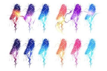 A set of six different colored lightning streaks. Perfect for adding a dynamic touch to any design project