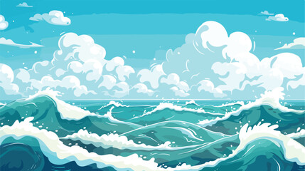 Ocean wave and blue sky with cloud vector background