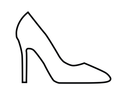 recommend clip art: High heel shoe black outline Icon isolated on white background vector illustration. Womens black high heel shoes. Sale banner template. Female sexy shoes, patent leather shoes.