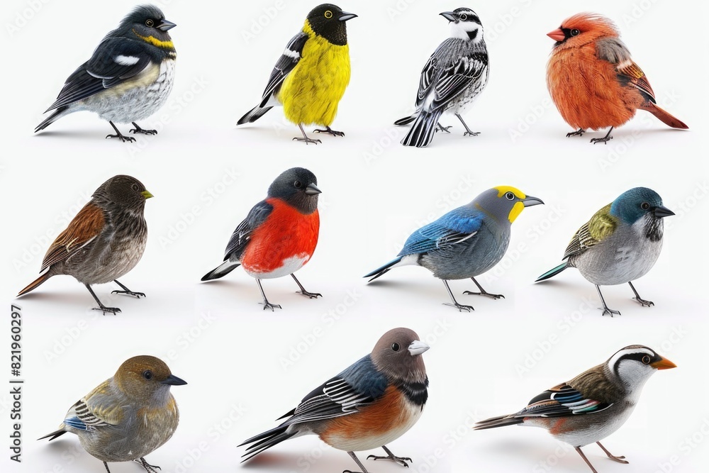 Poster Various colored birds on a white background. Suitable for various projects