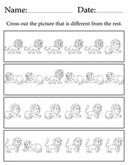 Lion Puzzle. Printable Activity Page for Kids. Educational Resources for School for Kids. Kids Activity Worksheet. Find the Different Object