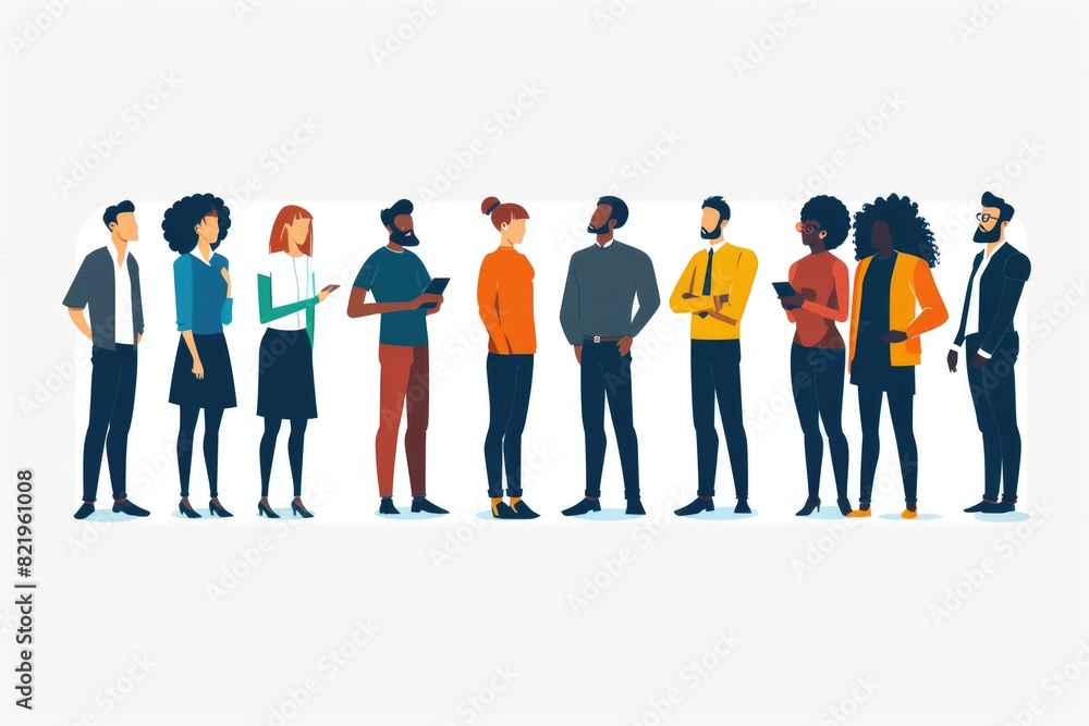 Poster A group of people standing next to each other. Suitable for various concepts and projects