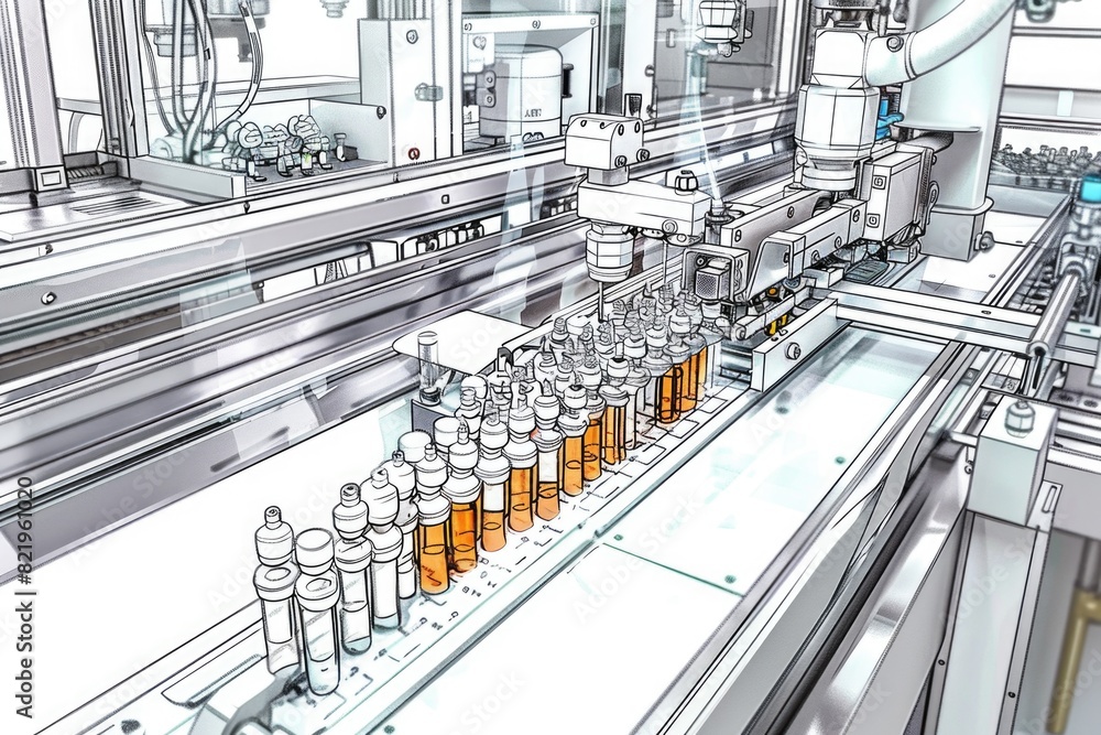 Aufkleber a line of bottles moving on a conveyor belt. suitable for industrial concepts
