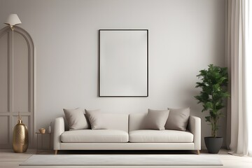 mock up poster frame in modern interior background, living room, Scandinavian style, 3D render, 3D illustration