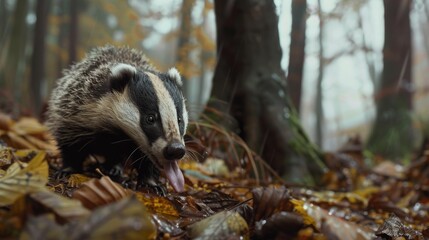 A badger strolling through a forest, suitable for nature themes