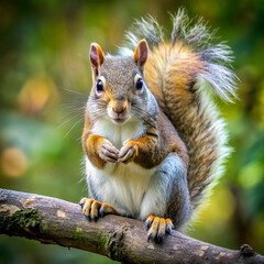 a squirrel with a realistic fluffy tail sits on a
