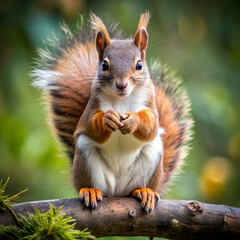 Fototapeta premium a squirrel with a realistic fluffy tail sits on a