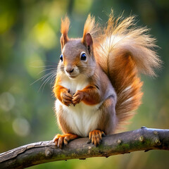 a squirrel with a realistic fluffy tail sits on a
