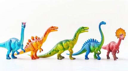 Fototapeta premium A group of toy dinosaurs standing together. Ideal for educational materials