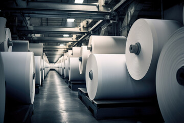 Fototapeta premium A printing press with large rolls of paper loaded and ready to be printed on.
