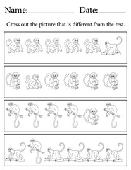 Monkey Puzzle. Printable Activity Page for Kids. Educational Resources for School for Kids. Kids Activity Worksheet. Find the Different Object