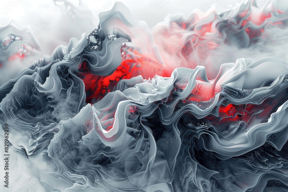 Poster detailed close-up of red and black substance. suitable for scientific or abstract concepts