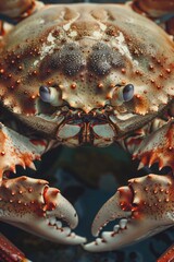 Close up of a crab on a table, suitable for seafood restaurant menus