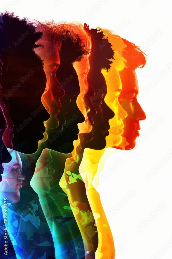 Poster a group of people with different colored faces. suitable for diversity and inclusion concepts