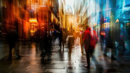 Artistic motion blur in a bustling street scene