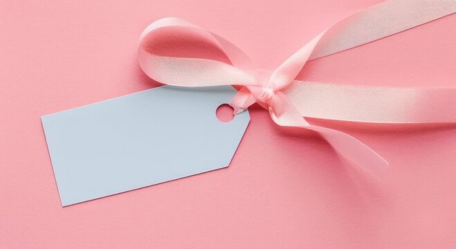 Blank mock up of a baby shower gift tag, simple pastel background with a ribbon graphic at the top, customizable for name tags or party favors - Powered by Adobe