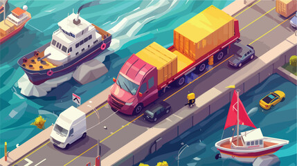 Transport banner with sweeper truck cargo ships taxi
