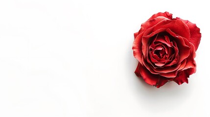 Vibrant red rose isolated on a pure white background, symbolizing love and romance.