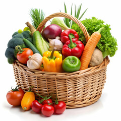 basket of vegetables on white background