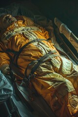 A man laying in a hospital bed with an oxygen tube. Suitable for medical and healthcare concepts