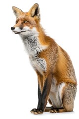 Fototapeta premium A red fox sitting on a plain white surface. Can be used for wildlife or animal themes