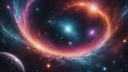 Obraz premium Vastness of space, fantasy cosmos, galaxies spiral and constellations dance in abstract harmony. Nebulas paint the universe with dreams, invite astronomy to realm where reality meets the fantastical.
