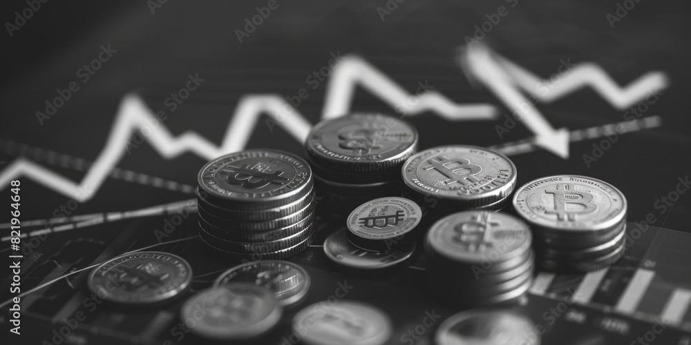 Wall mural A pile of coins sitting on top of a table. Suitable for financial concepts