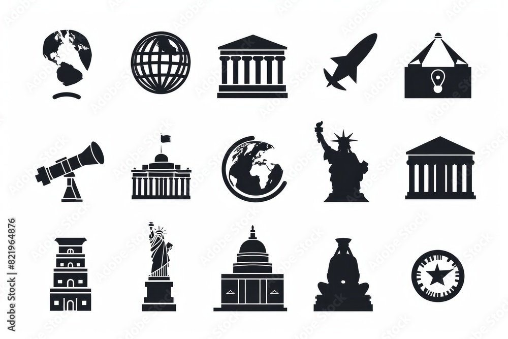 Poster collection of simple black and white travel icons. suitable for various design projects