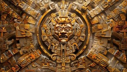Fototapeta premium Aztec Calendar and Mask Relief in Stone