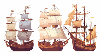 Old sail boat. Wood ship for sea illustration. Ocean