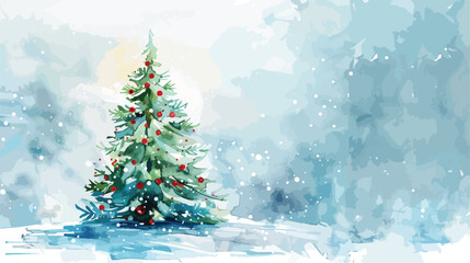 Christmas watercolor painting fir tree Vector style Vector