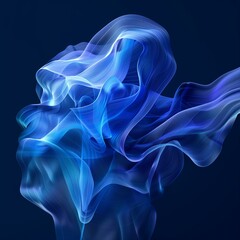 a mesmerizing abstract composition dominated by shades of blue. It features a dynamic form reminiscent of a swirling cloud of smoke or a fluid substance, creating a sense of depth and movement.