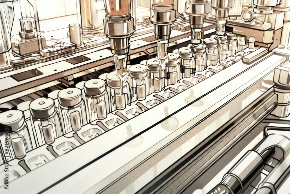 Poster a drawing of a machine in action, suitable for industrial use