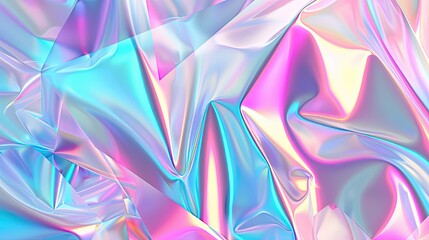 Abstract geometric shapes in iridescent holographic colors blending seamlessly