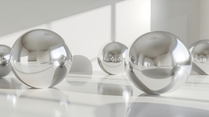 The rendering shows several spheres of various sizes within a white studio environment
