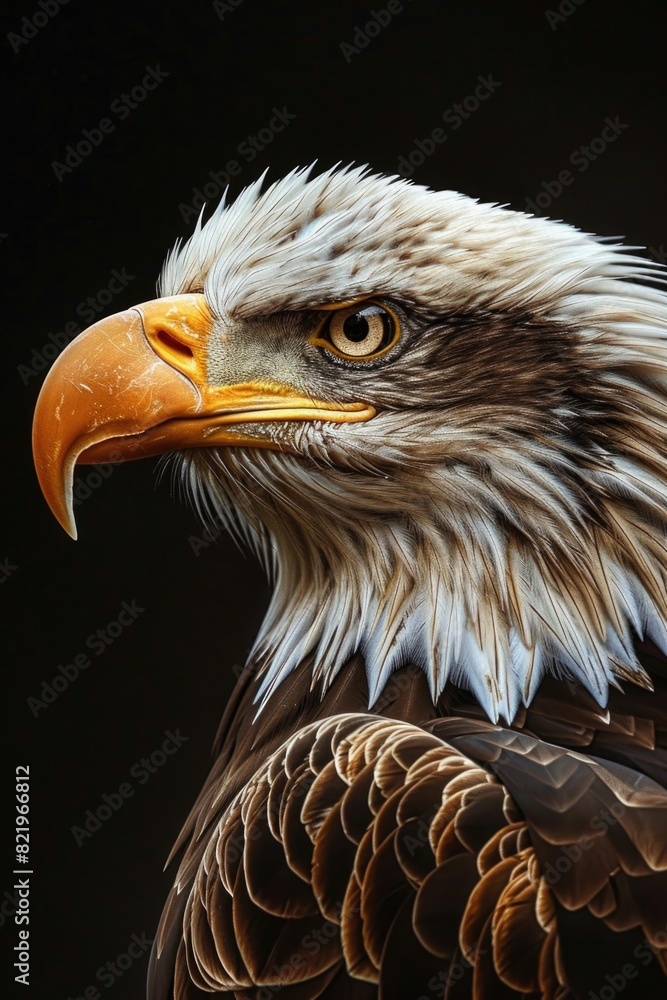 Canvas Prints A close-up image of a majestic bald eagle with a black background. Perfect for wildlife and nature themes