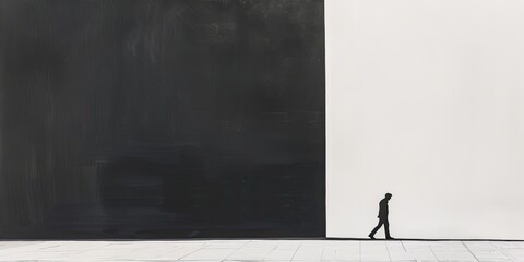 Silhouette of Man Facing a Large Black Wall