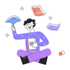 Trendy outline mini illustration of vr education 