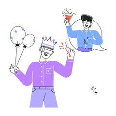 Trendy linear mini illustration of vr party 