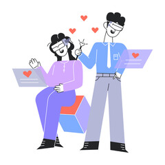 Premium linear mini illustration of vr dating 