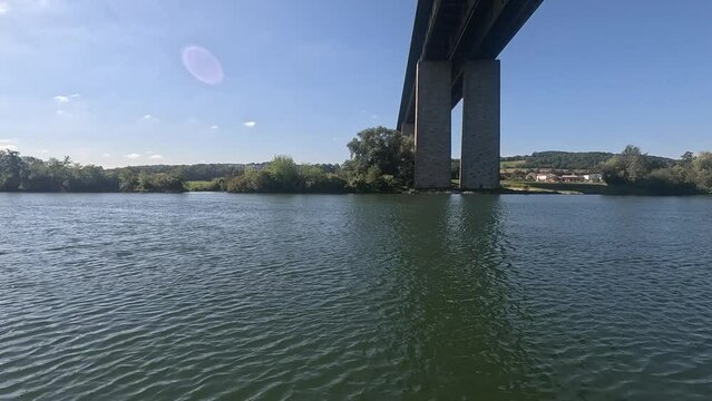 Bridge crossing the Danube River in Rheinfelden town on a sunny day, Baden-Wurttemberg, Germany