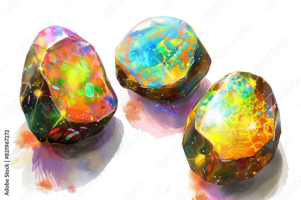 Poster three vibrant rocks on a clean white background. suitable for various design projects