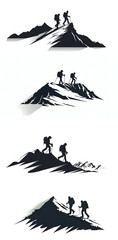 Fototapeta premium black silhouette of two hiking on the mountain illustration icon vector for logo, isolated on white background